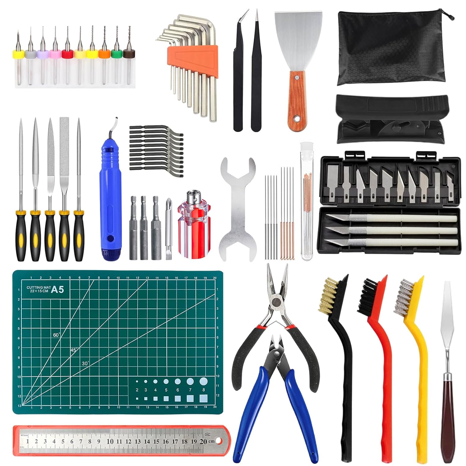 3D Printer Tool Kit, 75 Pcs 3D Printer Accessories Includes Deburring Tool, Removal Tools, Tube Cutter, Ruler, Cutting Mat, Storage Bag, 3D Printing Tool Kit for Finishing, 3D Print Removing, Cleaning