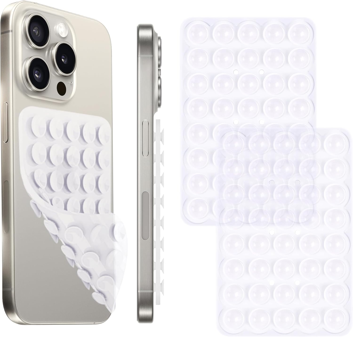 Silicone Suction Cup Phone Case Mount Double Sided, Phone Accessories Hands-Free Sticky Phone Grip for Selfies and Videos, Anti-Slip Phone Suction Grip for iPhone and Android (2pcs-Transparent)