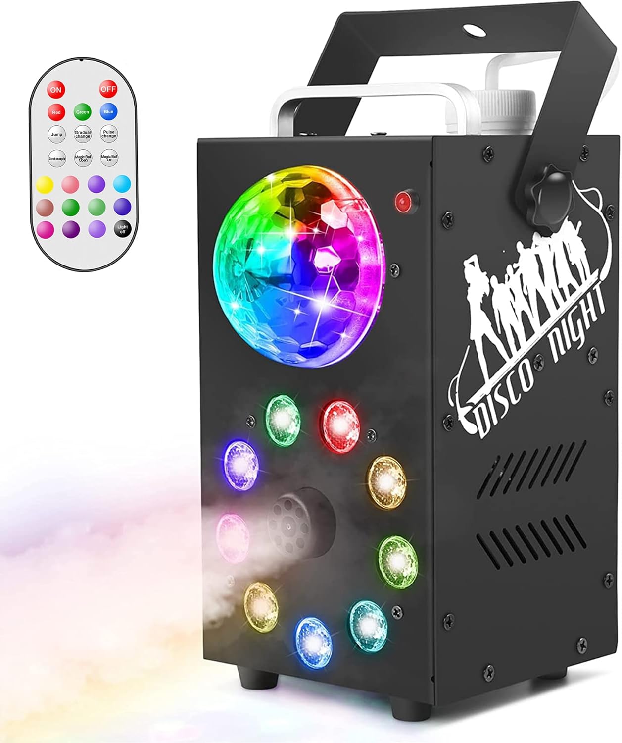 Leleght Smoke Machine 700W Fog Machine 3 in 1 Equipped with DJ Disco Ball and 9pcs RGB LED Lighting Function Controlled by Remote for Christmas Halloween Weddings Stage Lights Party