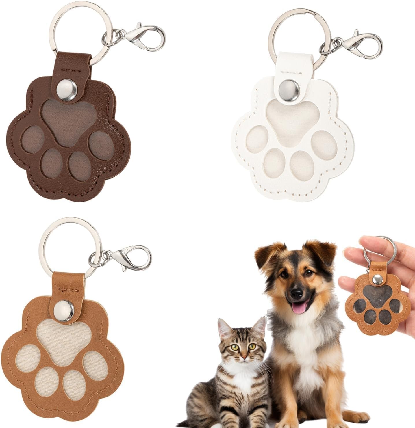 Bafiwu Cat Memorial Gifts, Dog Memorial Gifts, Dog Cat fur Keepsake Keyring, Pet Paw Shaped Leather Pet Keychain Memory Box Sympathy Gift Bereavement Gift for Loss of Beloved Pet