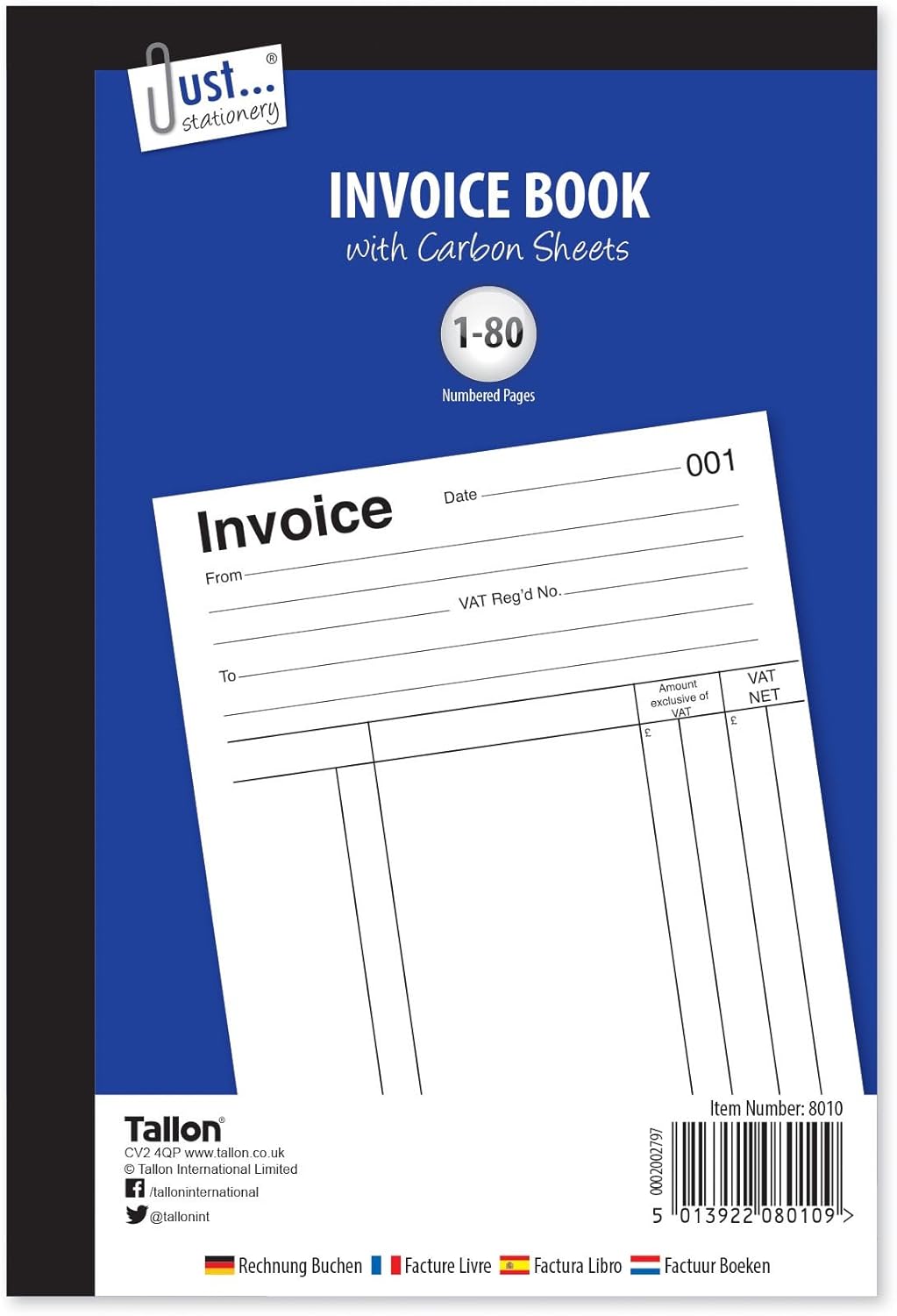 Just-Stationery Full Size Invoice Book 80 Pages