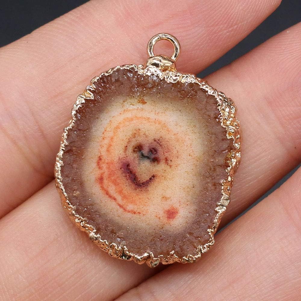 LHJ 5PCS Natural Agate Sheet Pendants Irregular Round Gemstone Stone Pendants Charms for DIY Necklace Bracelet Jewelry Making