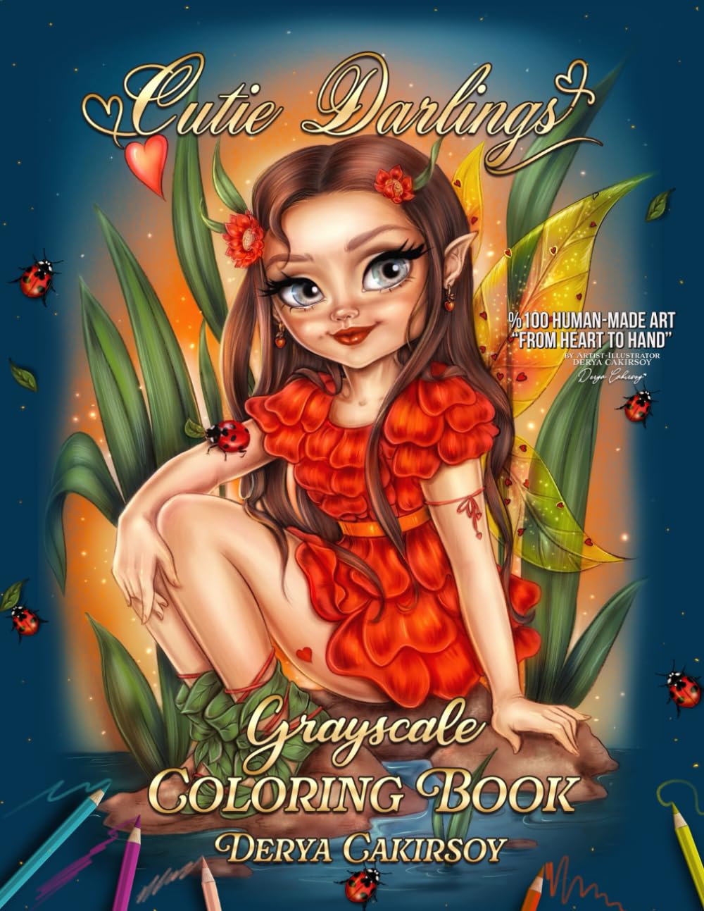 Cutie Darlings Grayscale Coloring Book