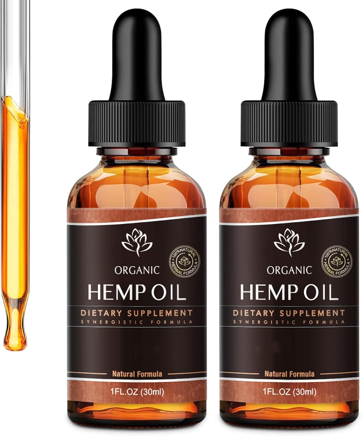 Hemp Oil -2 Packs Maximum Strength - Pure & CO2 Extract Drops - 100% Natural Organic, Vegan, Non-GMO Free
