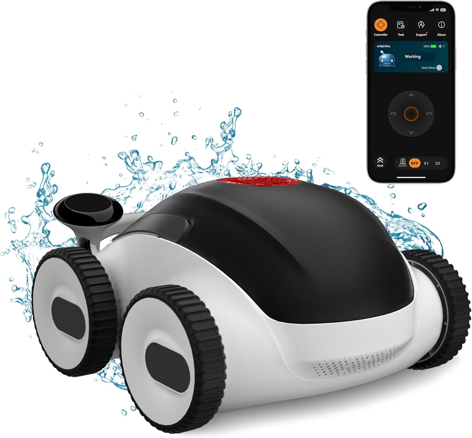 (New Upgraded) Higgsinno ezSpirit 01 Cordless Robotic Pool Cleaner, Lasts up to 240 Mins, Automatic Pool Vacuum with App,Ultra-fine Dual Filter Ideal for Above/In-Ground Pools up to 1,076 Sq.ft