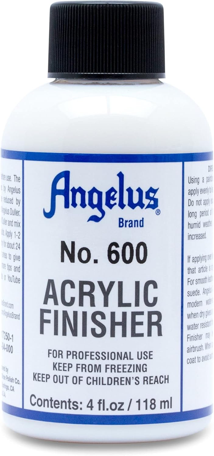 Angelus No. 600 Acrylic Leather Finisher – Flexible Clear Coat for Leather Shoes, Bags, Jackets & Accessories, High Shine Finish for Leather Craft & Restoration. No. 600-4 fl oz