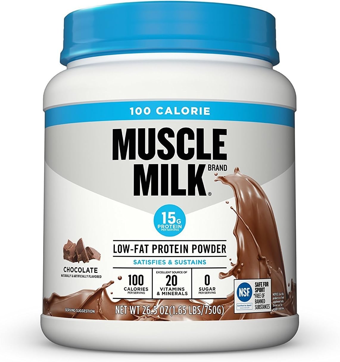Muscle Milk ZERO, 100 Calorie Protein Powder, Chocolate, 15g Protein, 1.65 Pound, 25 Servings