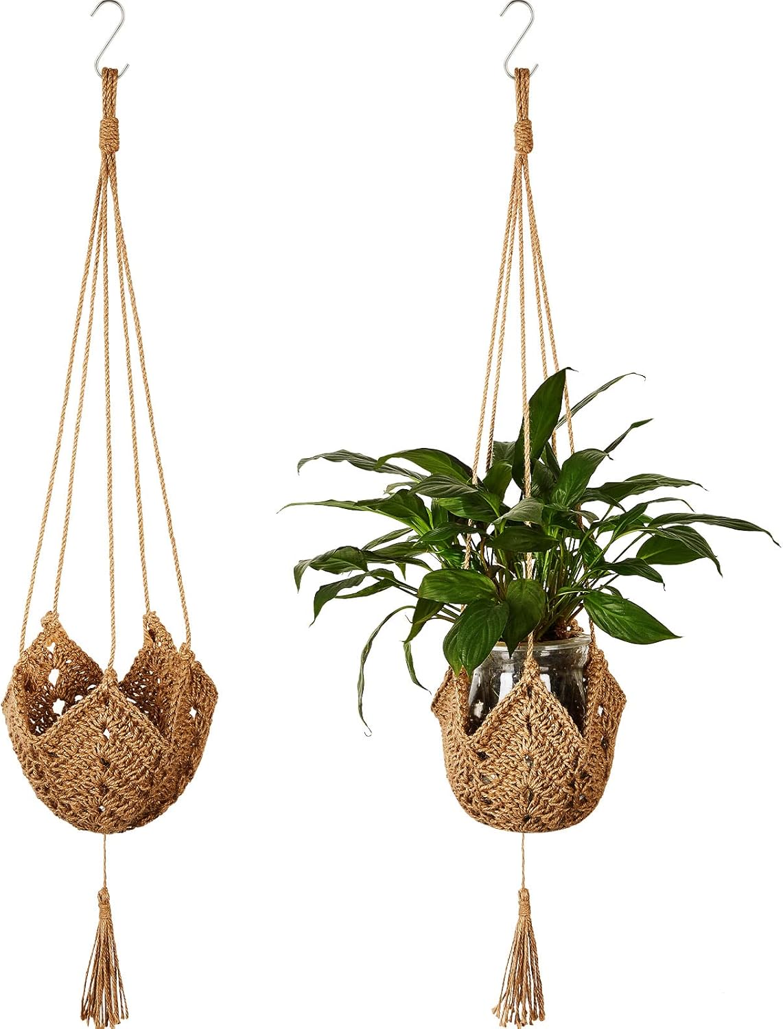 Shappy Jute Crochet Long Plant Hanger for 3 Inch to 12 Inch Pots, Macrame Plant Holder Rope with S Shaped Hooks for Halloween Home Decor(Brown)