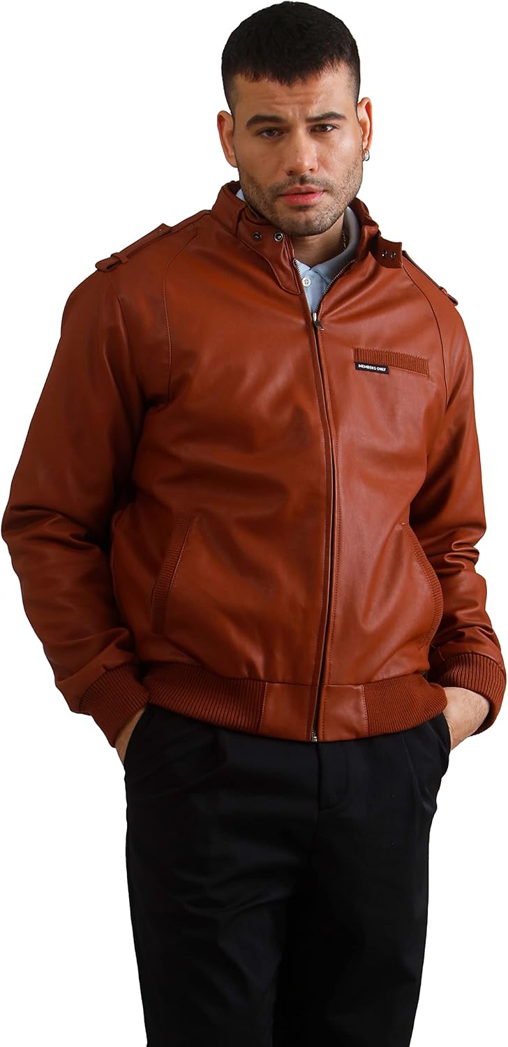 Members Only Men's Faux Leather Iconic Racer Jacket