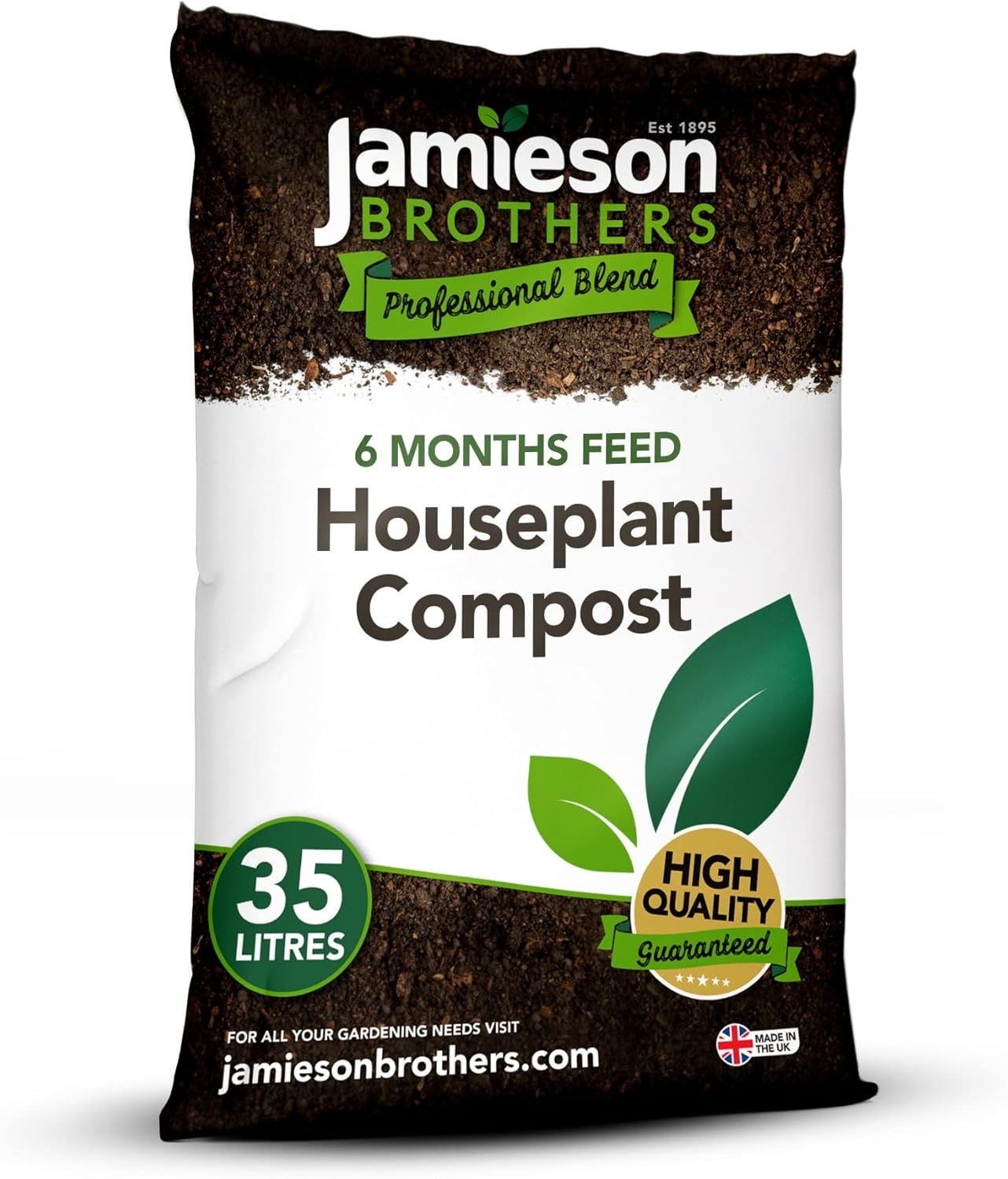 Houseplant Potting Mix Soil Compost 35L Professional Formula - Ideal For All Indoor House Plants To Provide Healthy Growth & Greener Leaves 6 months feeding with added Perlite - By Jamieson Brothers