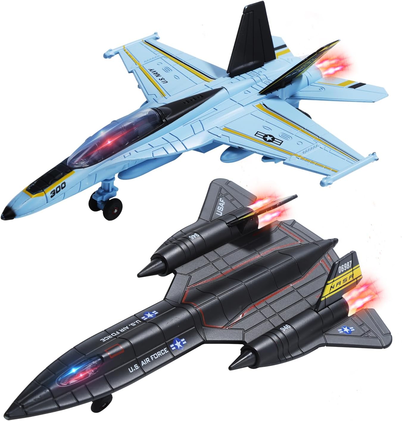 Double Pack Military Fighter Jet Toy Planes, Pull Back Diecast Alloy Army Airplanes with Lights & Sounds, Metal Toy Aircraft Gift for Kids, Toddlers, Boys and Girls