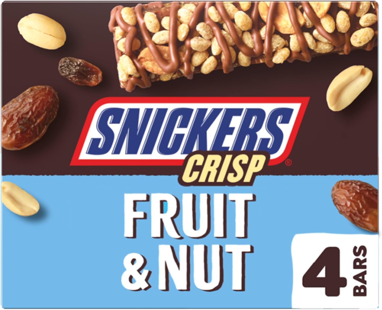 Snickers Crisp Fruit & Nut Milk Chocolate Snack Bars Multipack 4 x 32g