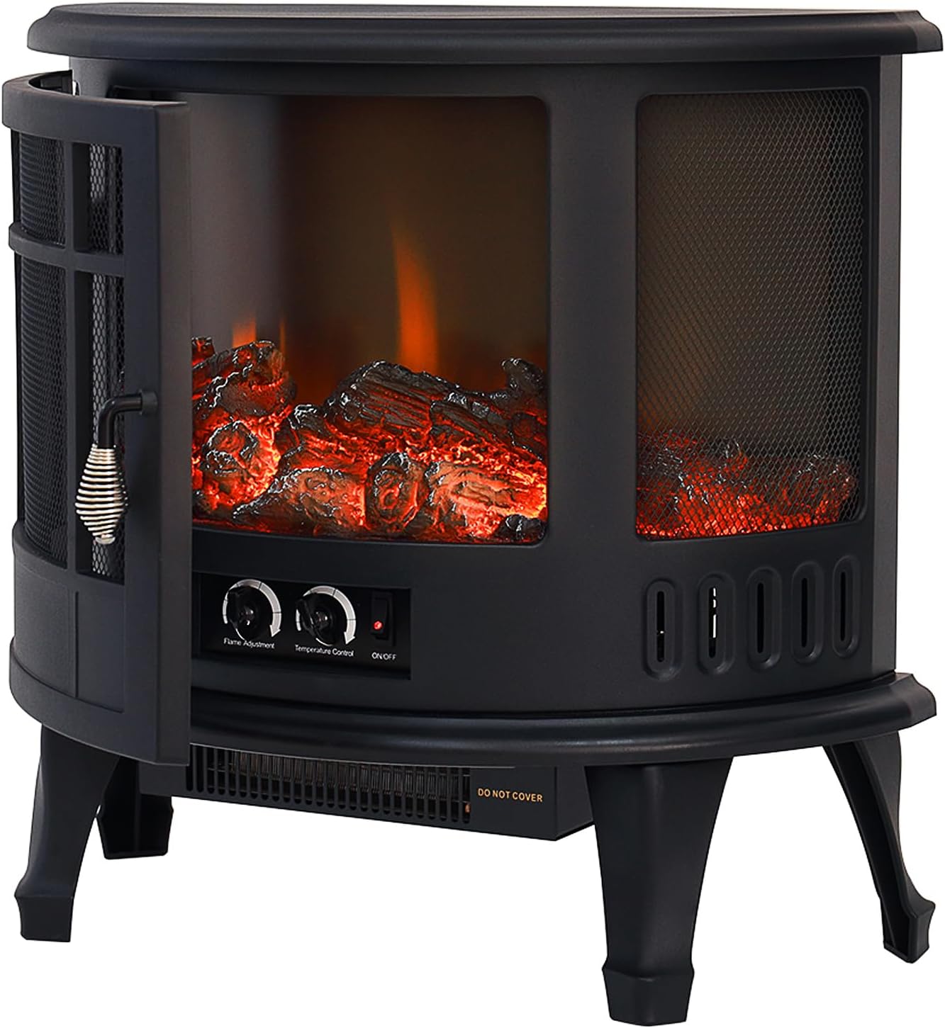 WarmieHomy Electric Fire Stove, Black Retro Electric Fire Freestanding with Realistic LED Log Fire Flame Effect, Adjustable Thermostat, Flame Dimmer, Overheat Protection, 1800W