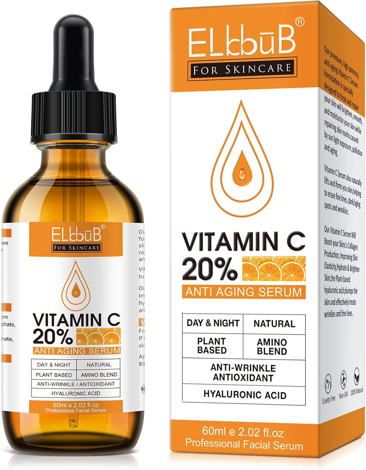 Premium 20% Vitamin C Serum For Face, with Hyaluronic Acid, Retinol & Amino Acids - Boost Skin Collagen, Brighten Hydrate & Plump Skin, Anti Aging & Wrinkle Facial Serum