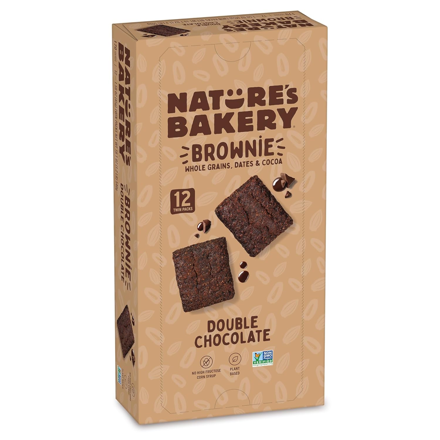Nature’s Bakery Double Chocolate Brownie Bars, Whole Grains, Dates, and Cocoa, Plant Based, Dairy-Free, Snack Bar, Box of 12 twin packs