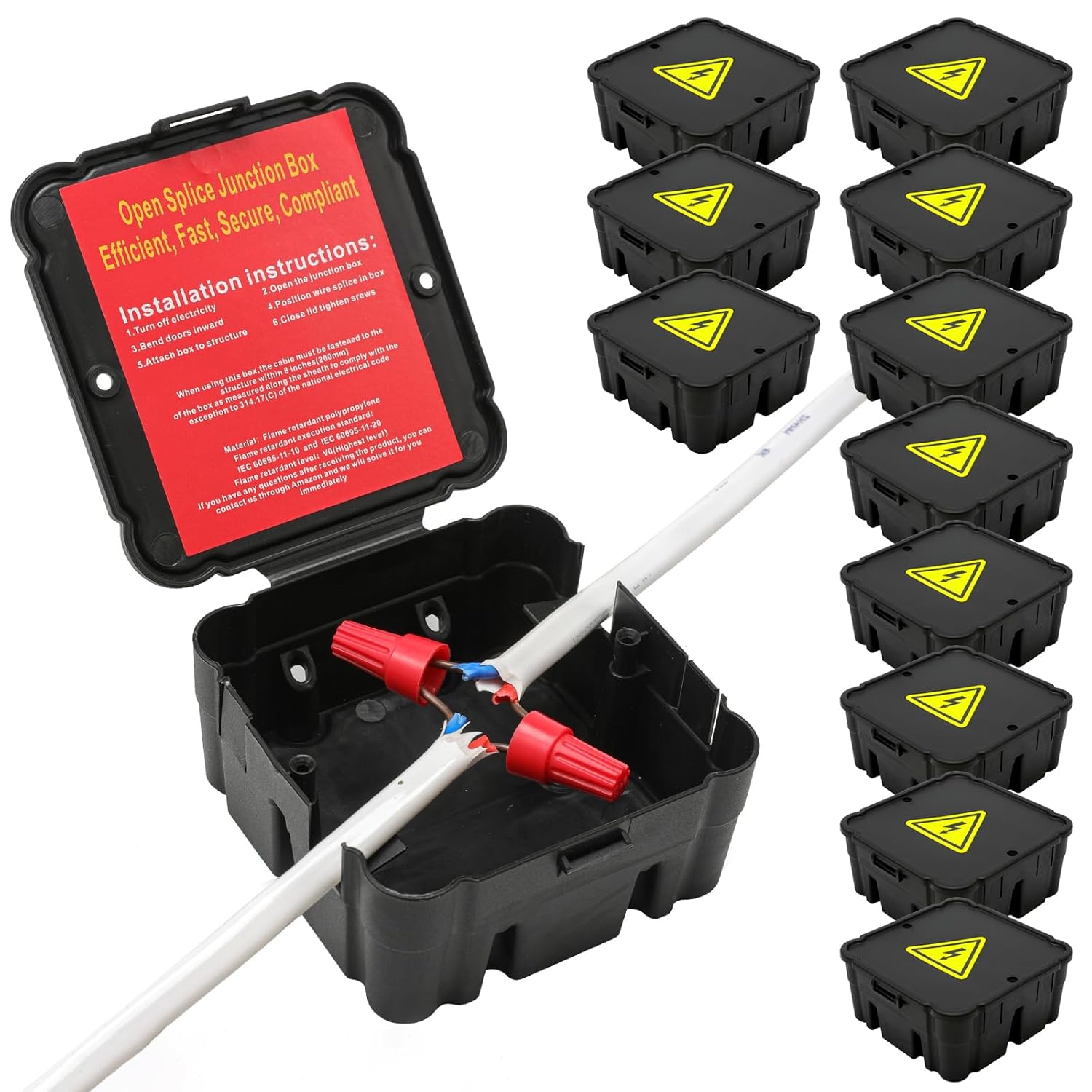 Open Splice Junction Box (12 Pack), One-Piece Junction Box Splice Box. Repair Open Splices, 5 Second Installation Splice Box, Electrical Junction Box, Wire Junction Box