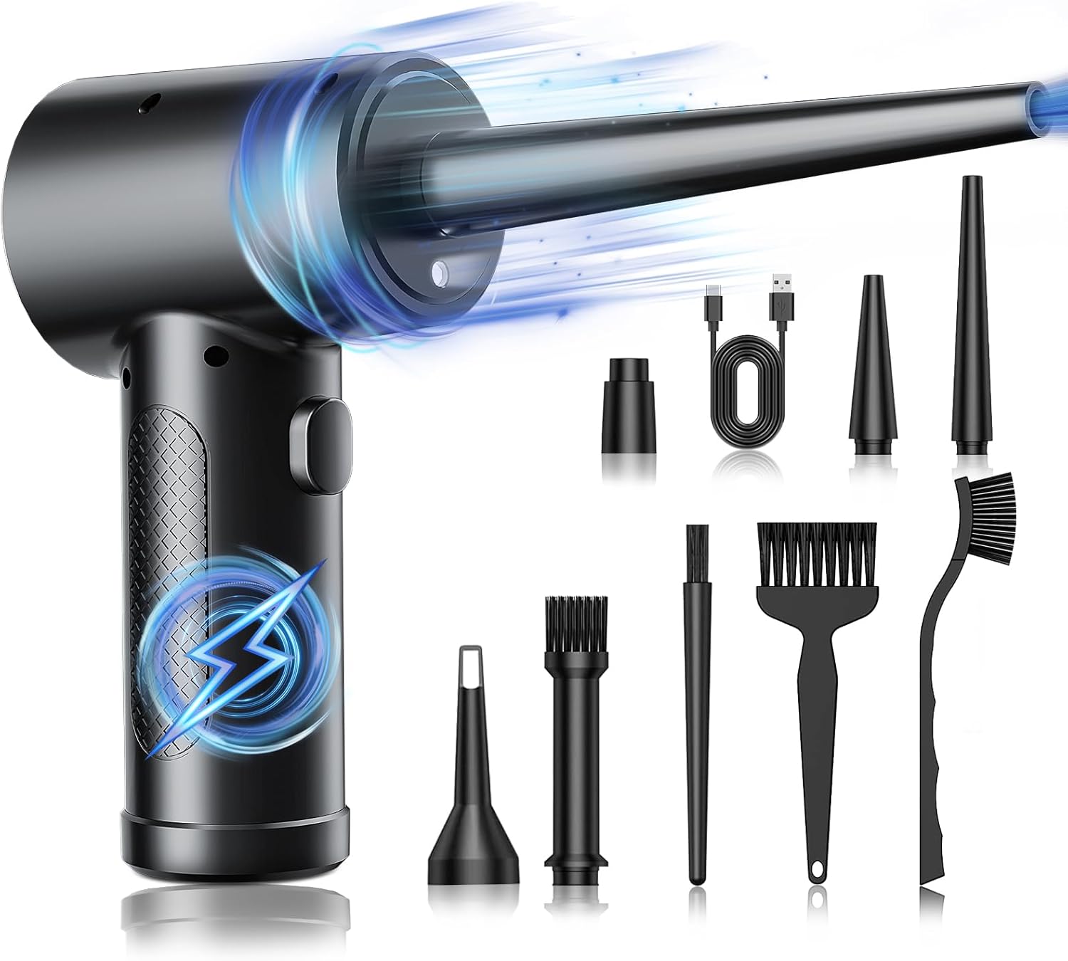 Compressed Air Duster, 3 Gear Adjustable 110000RPM Electric Air Blow Portable Keyboard Cleaner with LED Light, Rechargeable Dust Off Cordless Air Duster for Computer, Car, Electric Devices