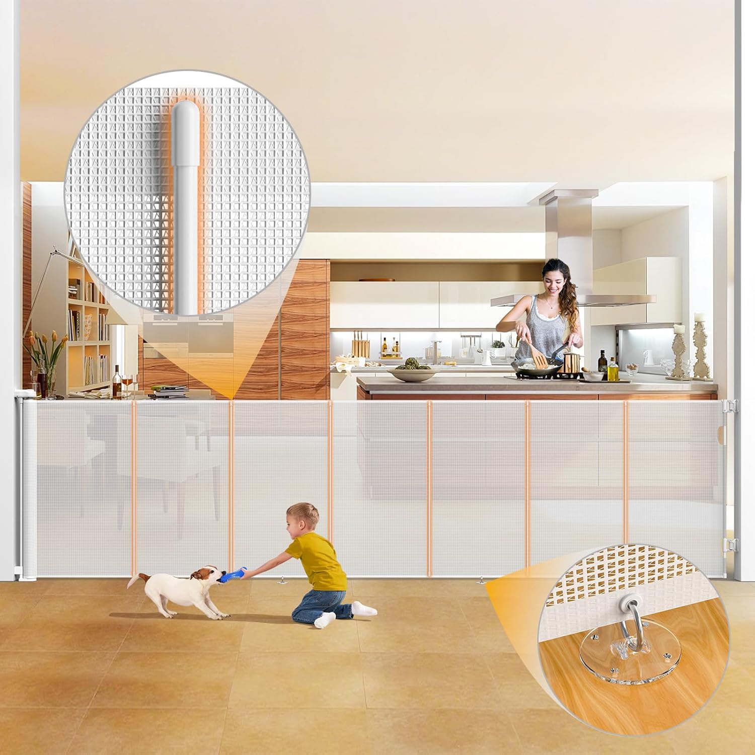 Extra Tall Retractable Baby Gate for Baby, 300 * 105 cm, Black Mesh fabrics, Reinforced Safety, Double Tightening Lock, Extra Wide, Stair Gates for Dogs