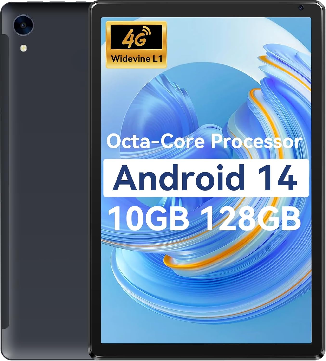 Hakaug 10 Inch Android 14 Tablet with Octa-Core, 10GB RAM, 128GB ROM (Expandable to 1TB), 1280x800 HD IPS Display, Dual Camera, 5G/2.4G WiFi, Bluetooth 5.0, Dual Speakers (Black)