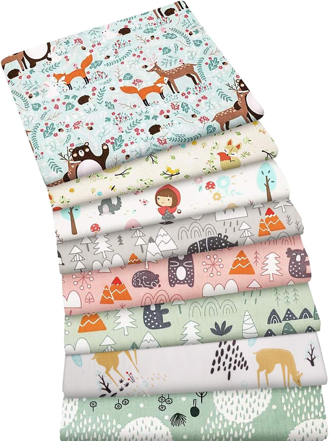 Aubliss 8pcs Fat Quarter Fabric Bundles 100% Cotton 19.6'' x 19.6''(50cm x 50cm) Quilting Cotton Craft Fabric Pre-Cut Squares Sheets for Patchwork Sewing Quilting Crafting(Forest)