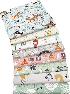 Aubliss 8pcs Fat Quarter Fabric Bundles 100% Cotton 19.6'' x 19.6''(50cm x 50cm) Quilting Cotton Craft Fabric Pre-Cut Squares Sheets for Patchwork Sewing Quilting Crafting(Forest)