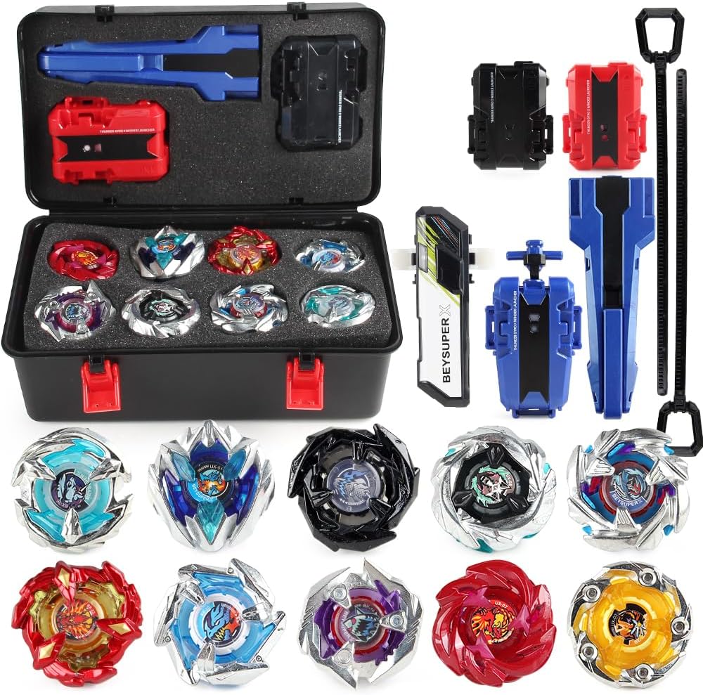 Battling Top Burst Launcher Game Set, 10 Spinning Tops Burst Gyros 3 Launchers with Storage Box Great Birthday Present for Boys Age 6 8 10+