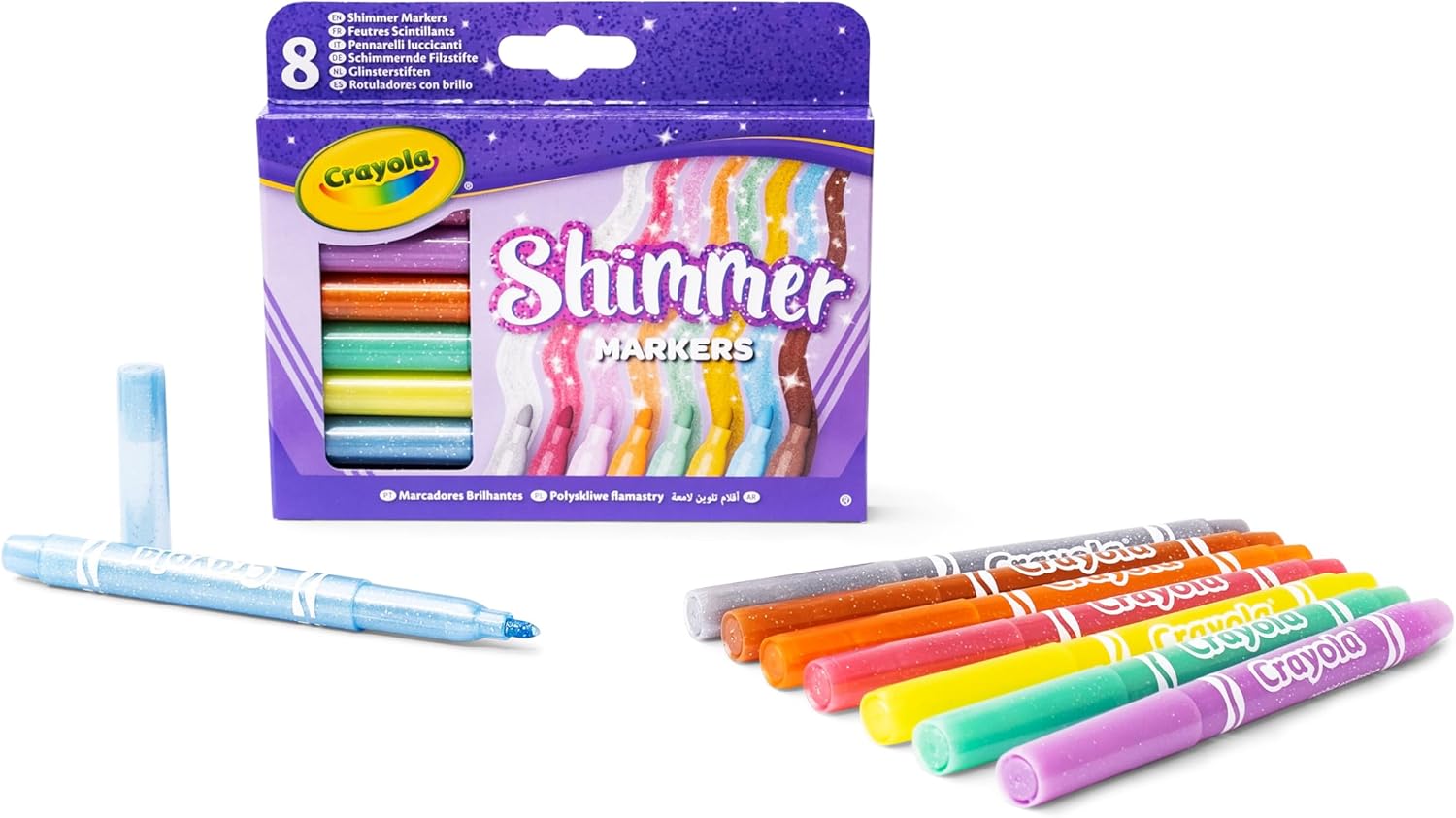 CRAYOLA Shimmer Markers (Pack of 8) | Eight Different Shimmering Tones Perfect for Home or School Art Projects | Colouring Pens & Markers | Ages 3+