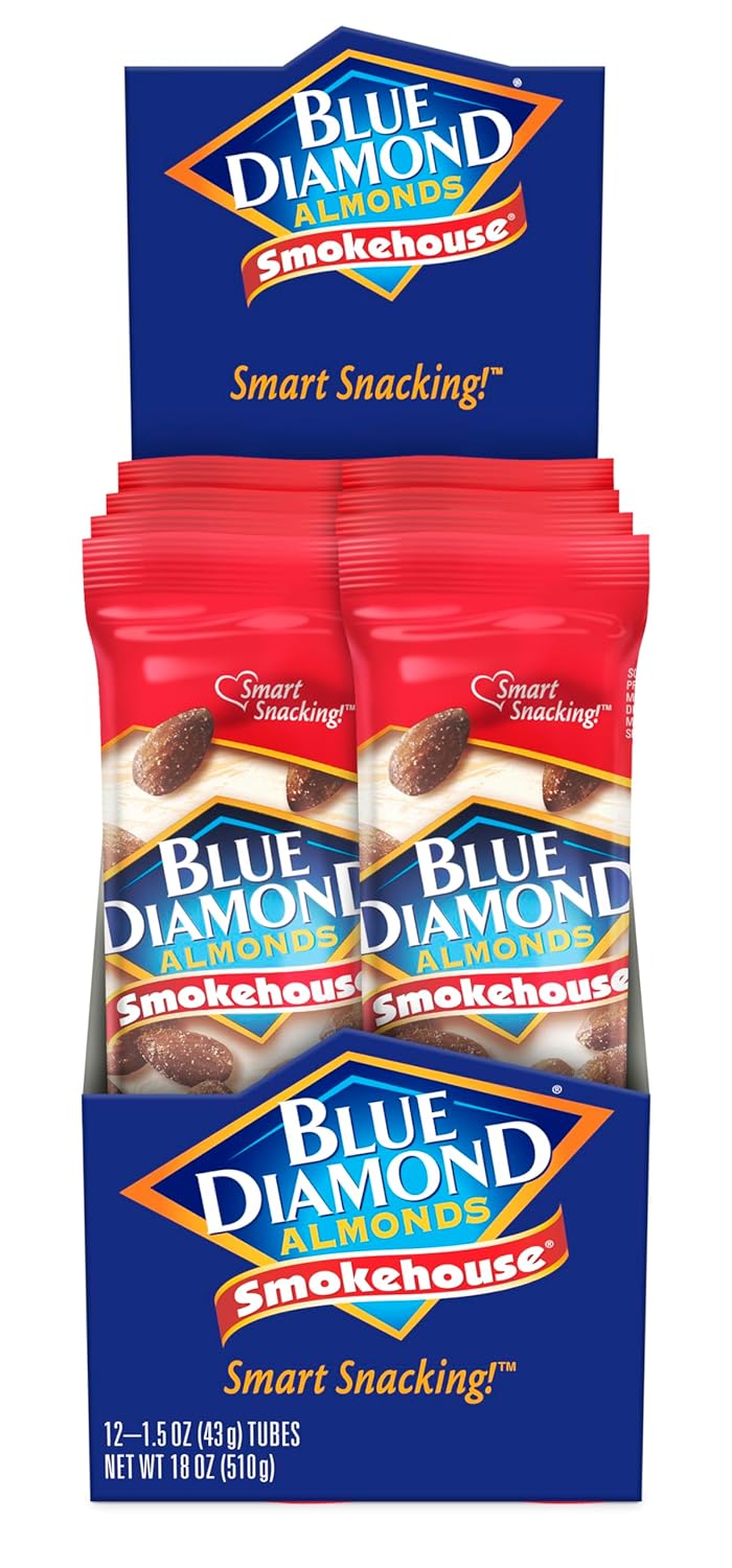 Blue Diamond Almonds, Smokehouse Flavored Snack Nuts, Single Serve Bags (1.5 Oz. Tubes, Pack of 12)