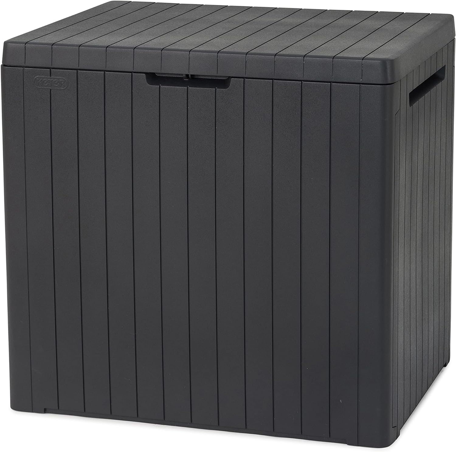 Keter City 113L Outdoor 96% recycled Small Balcony Garden Furniture Storage Box Grey Wood Panel Effect | Fade Free | All Weather Resistant | Safe and Secure | Zero Maintenance | 2 year Warranty