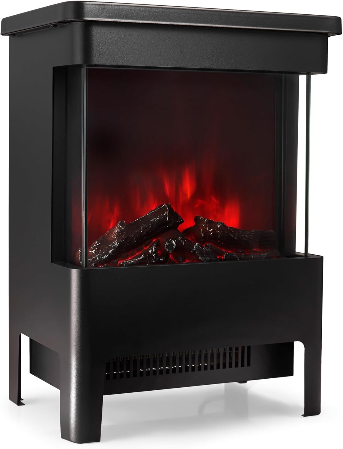 VonHaus Electric Stove Heater 1900W – Electric Fireplace – Indoor Log/Wood Burner Effect, Freestanding Fire, Portable, LED Flame, Adjustable Thermostat, Glass Panel, Black – 2 Year Warranty