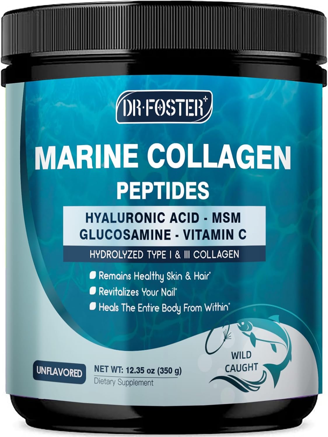 DRFOSTER Marine Collagen Peptides Powder for Joint Support, Hydrolyzed Type I & III Fish Collagen with MSM + GC, Hyaluronic Acid & Vitamin C for Skin, Hair & Nails, Wild-Caught Fish, 35 Servings