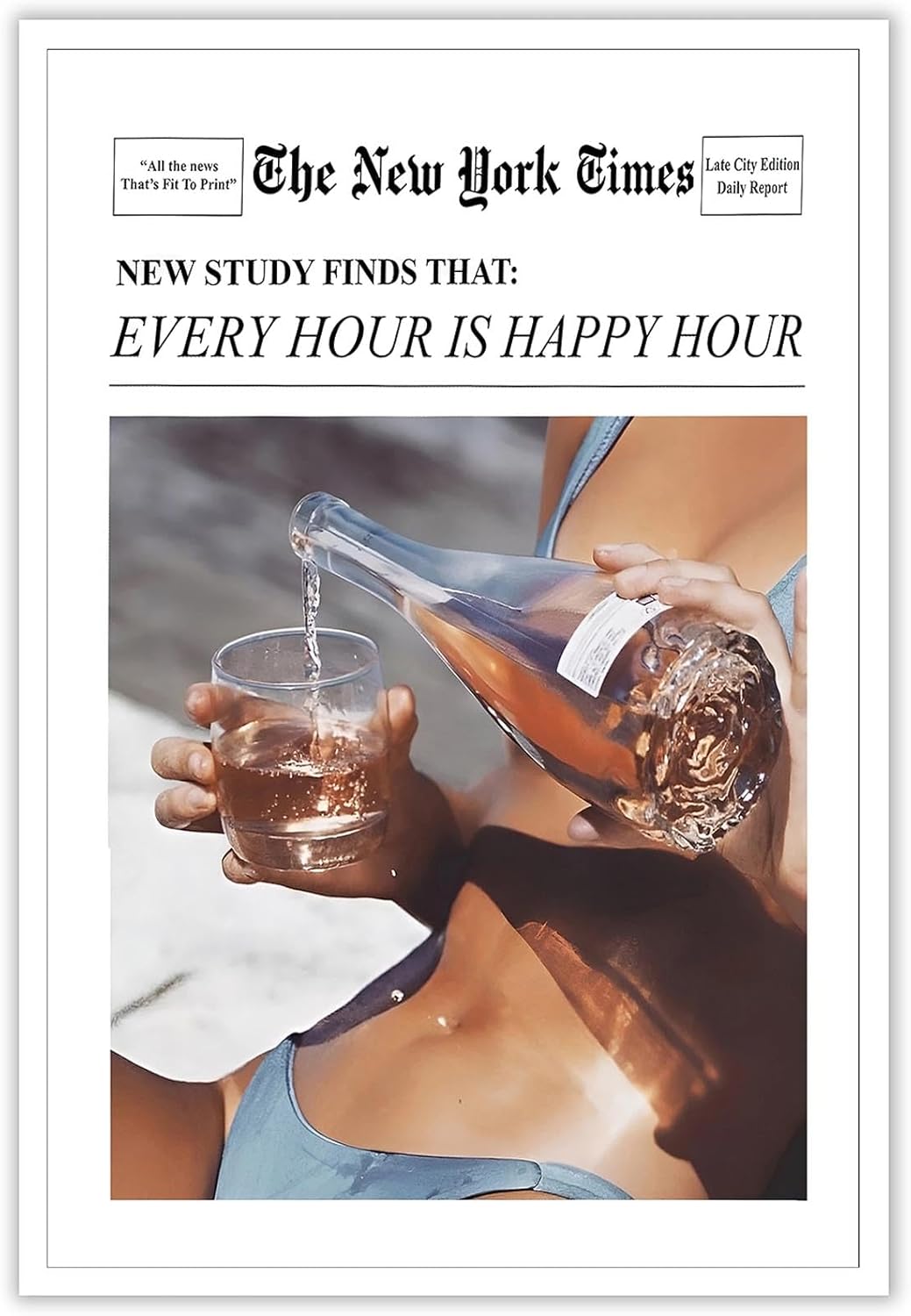 Osdfem Modern Drinking Quotes Wall Art Groovy Poster Print Hot Girls Drinking Champagne Trendy Newspaper Print Funny Retro Bar Trolley College Style Room Decor Bathroom 24x36in Unframed