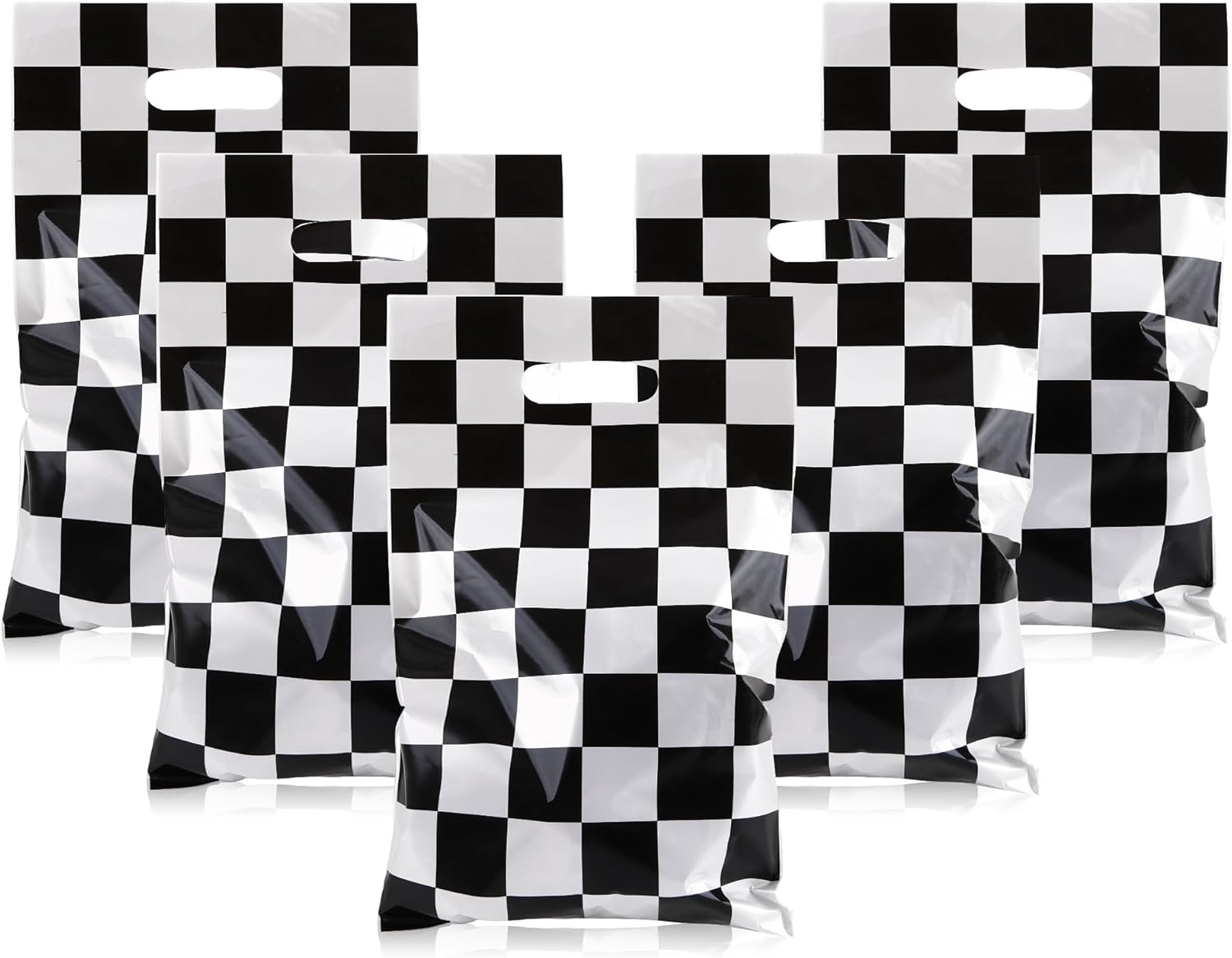 Mikzhskr 30Pcs Race Car Party Favors Bag Goodie bags Racing in Speed Party Decorations Soccer Theme Black and White Checkered Candy Bags with Handles for Kids Race Car Birthday Party Supplies