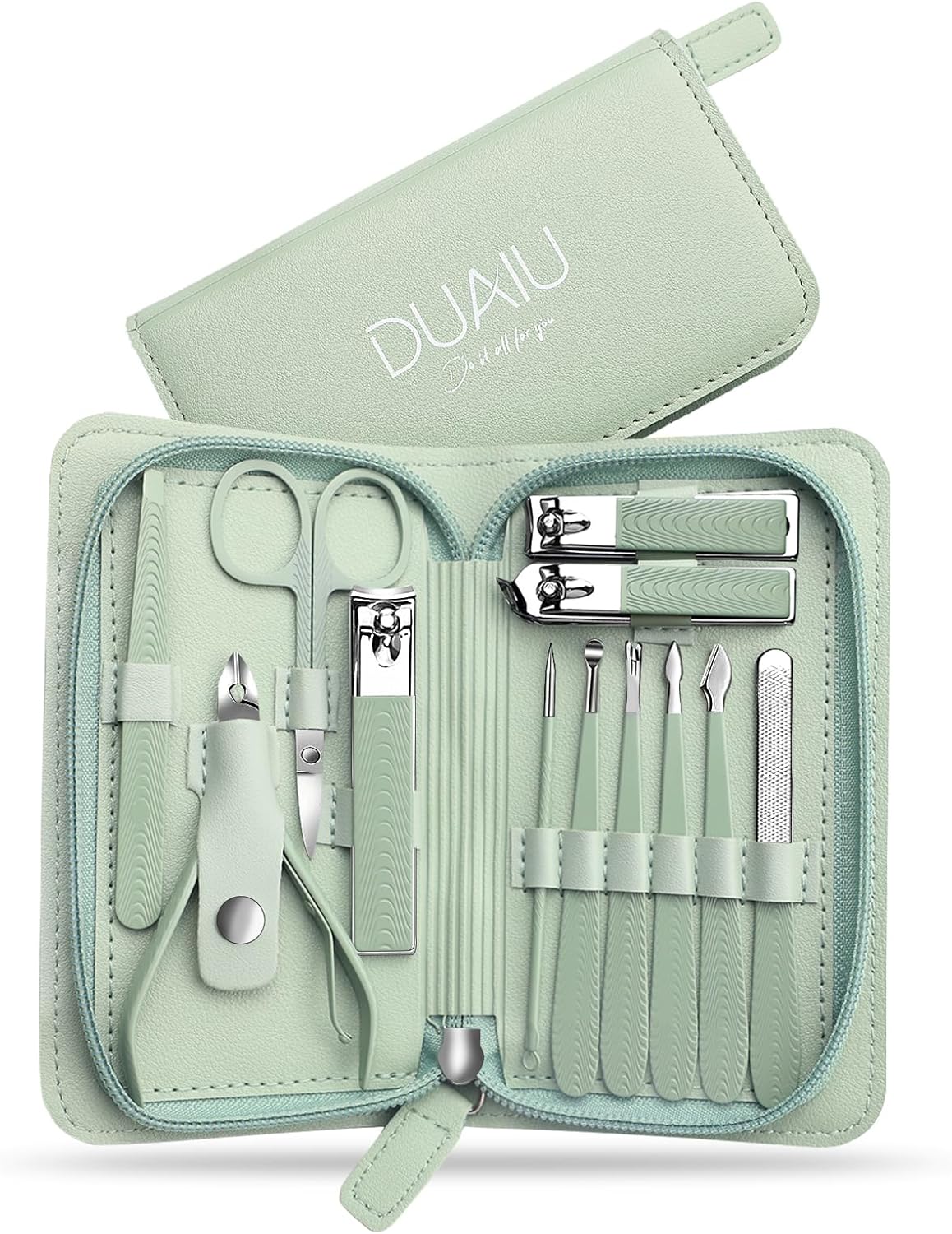DUAIU Manicure Set,12pcs Nail Clippers Set Professional Nail Kit Stainless Steel Nail Care Tools Pedicure Kit Manicure Set with PU Leather Bag Gift for Men Women