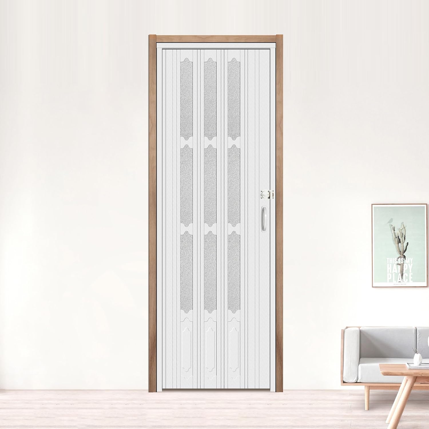 DIYHD 30X96in Interior Accordion Door,White PVC Folding Door,Set with Installation Hardware,Handle and Lock,Ready for Installation