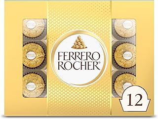 Ferrero Rocher, 12 Count, Gourmet Milk chocolate Hazelnut, Chocolate Gift Box, Individually Wrapped, 5.3oz