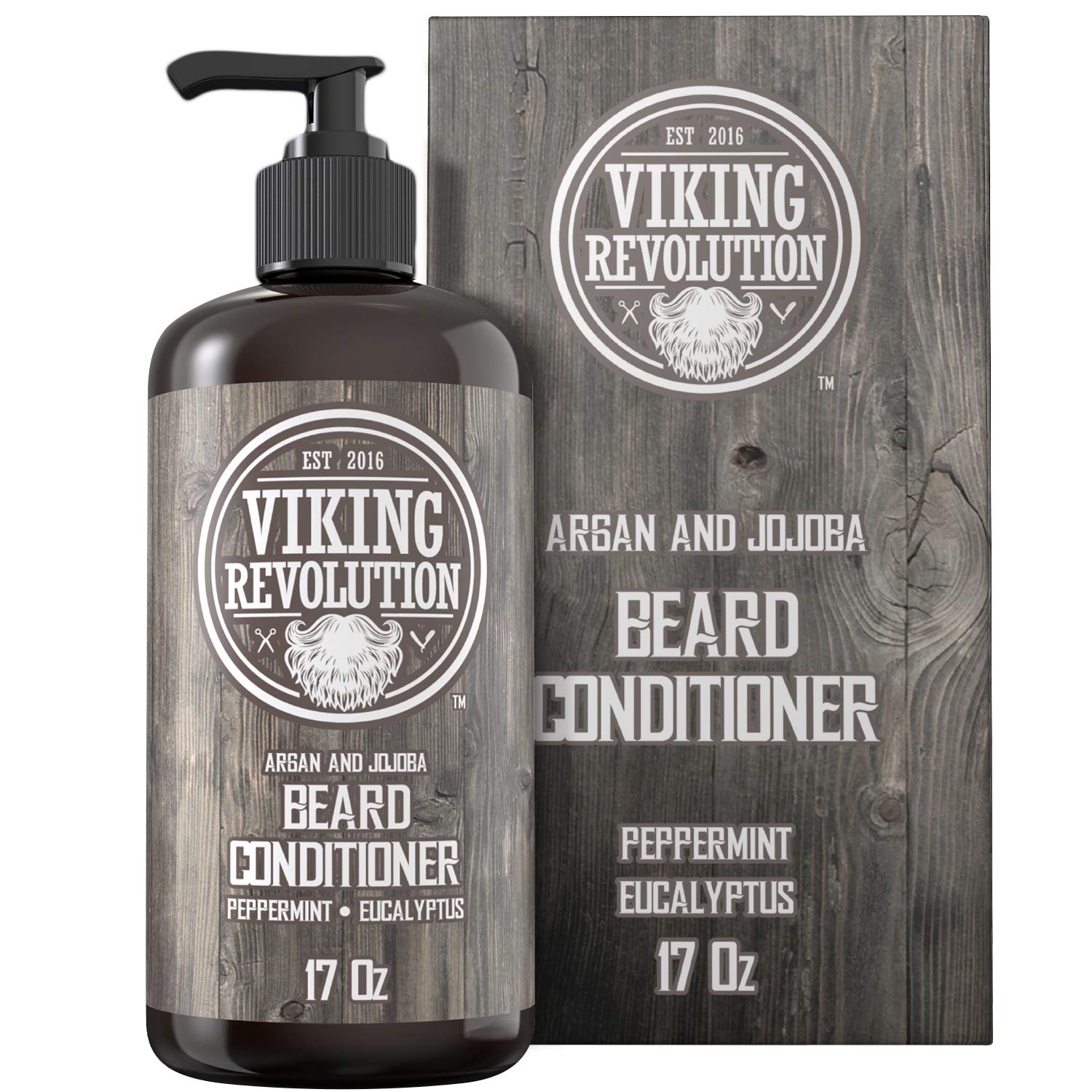 Viking Revolution Beard Conditioner w/Argan & Jojoba Oils - Softens & Strengthens - Natural Peppermint and Eucalyptus Scent- Beard Conditioner w/Beard Oil (17oz Conditioner)