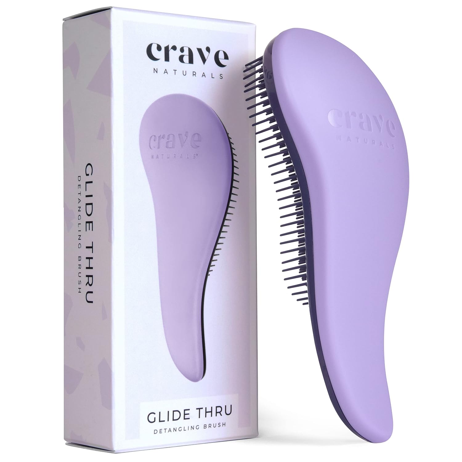 Crave Naturals Glide Thru Hair Brush - Detangler Brush for Curly, Straight, Wet or Dry Hair - Gentle Detangling Brushes for Adults, Kids, Toddlers - Hair Accessories for Women, 7.5x3" - Purple