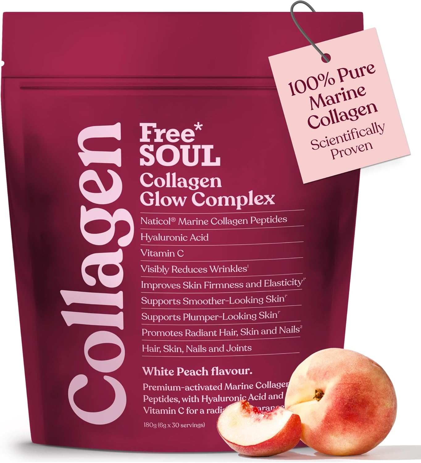 Marine Collagen Powder | Clinically Proven Collagen Supplement for Women with Hyaluronic Acid & Vitamin C | 100% Type I Hydrolysed Collagen Peptides for Hair, Skin & Nails | Collagen Glow by Free Soul