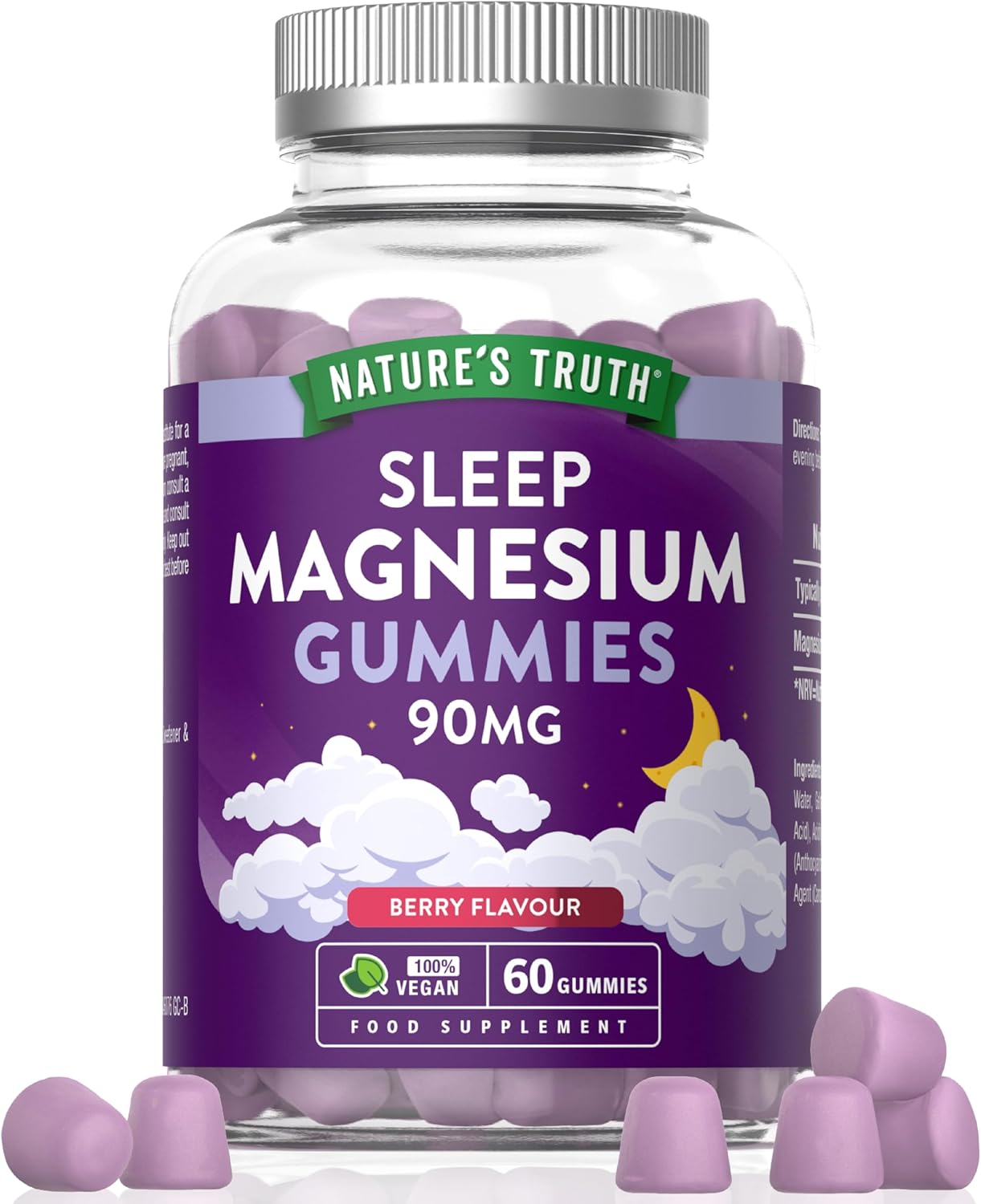 Magnesium Gummies for Sleep | 5400mg Magnesium Citrate Per Bottle | Two Month Supply | 90mg x 60 Berry Flavour Vegan Gummies | Nature's Truth