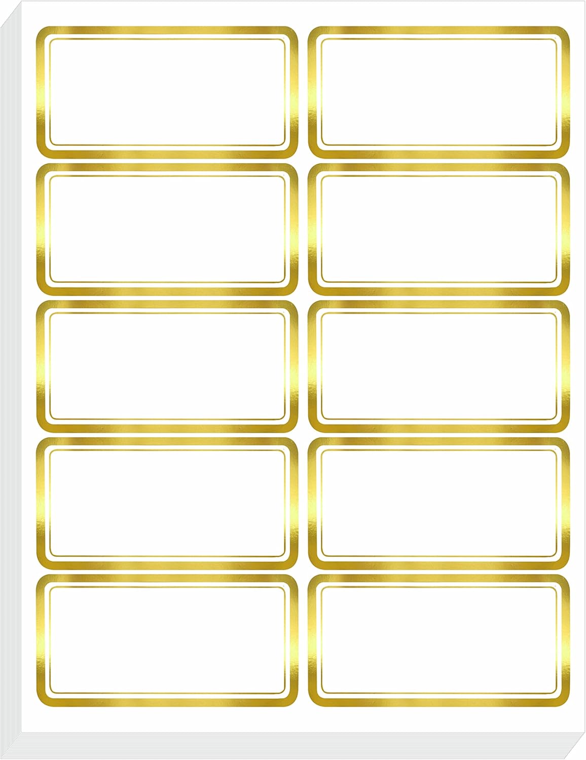 200 PCS Gold Metallic Name Labels, Blank Name Tag Stickers with Permanent Adhesive Writable Stickers with Metallic Gold Border for School Office Home (Letter Size per Sheet, Each Measures 2" x 4")