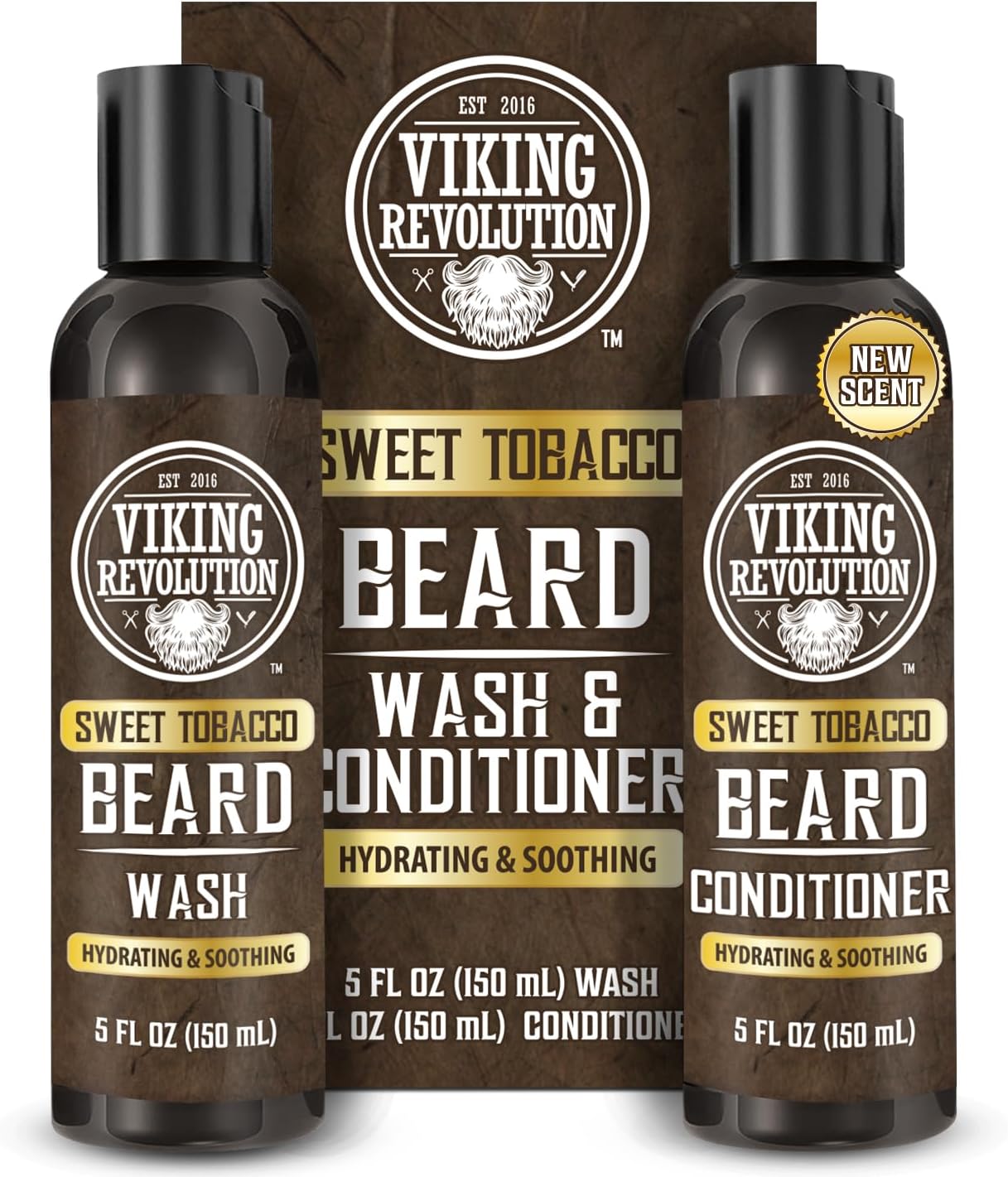 Viking Revolution Beard Shampoo & Conditioner - Natural Wash & Conditioner With Argan & Jojoba Oils - Softens & Strengthens - Gifts For Men - Sweet Tobacco - 2 x 150 ml