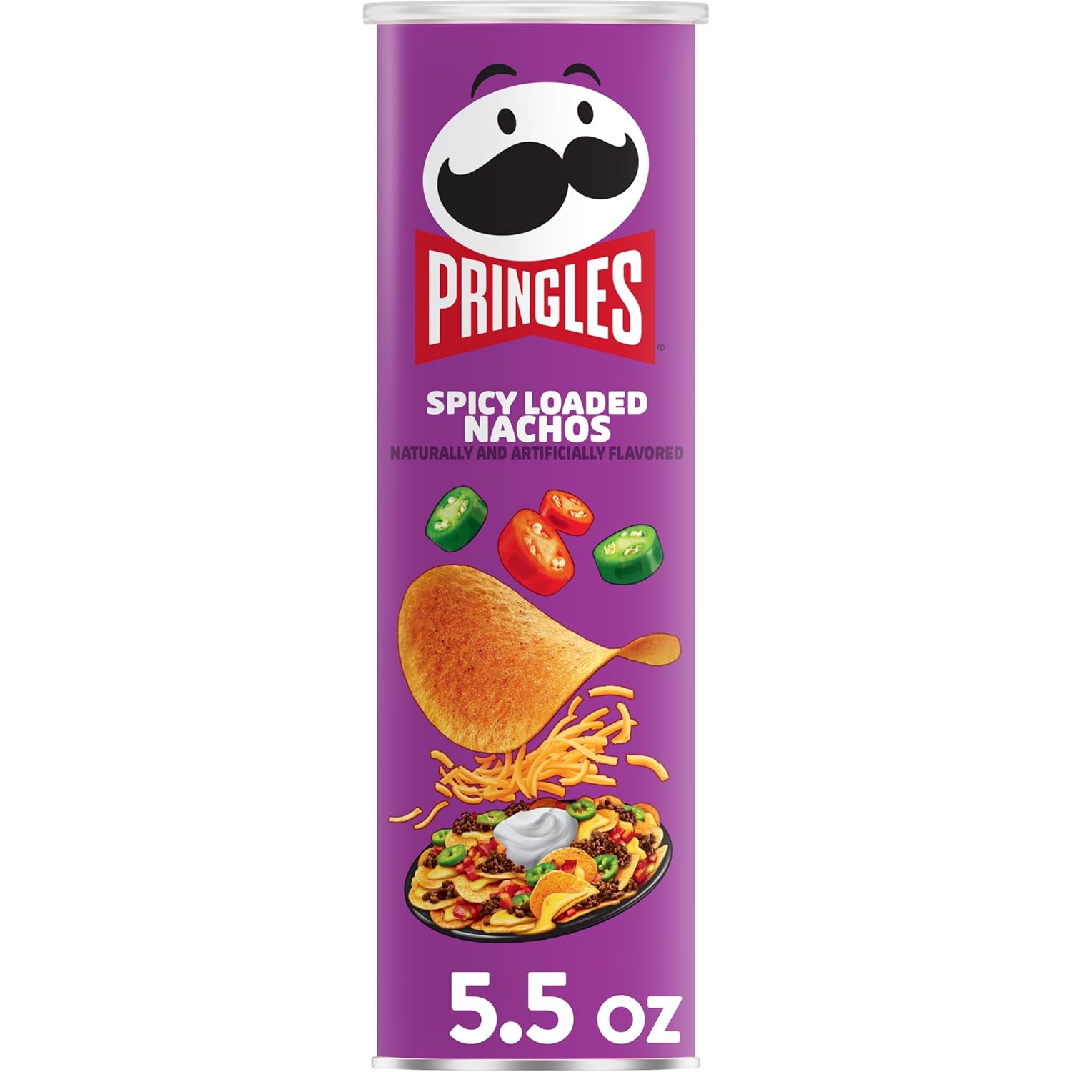 Pringles Potato Crisps Chips, Lunch Snacks, On-the-Go Snacks, Spicy Loaded Nachos, 5.5oz Can