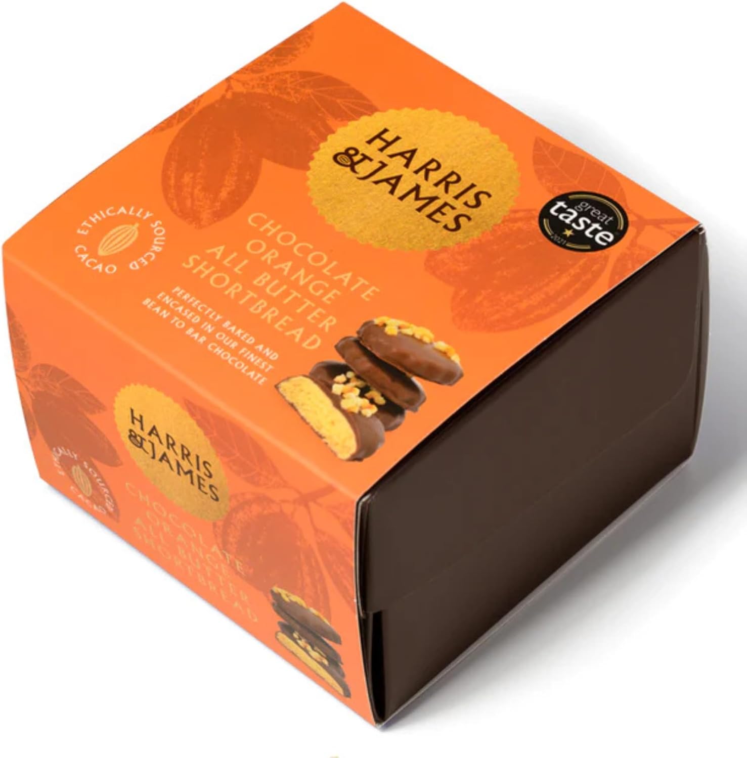 Harris & James Chocolate Orange All Butter Shortbread Biscuits 10 Piece Individually Wrapped Bean To Bar Chocolate Shortbread. Slowly Hand-baked, Light And Crumbly, Melt In Mouth (275g)
