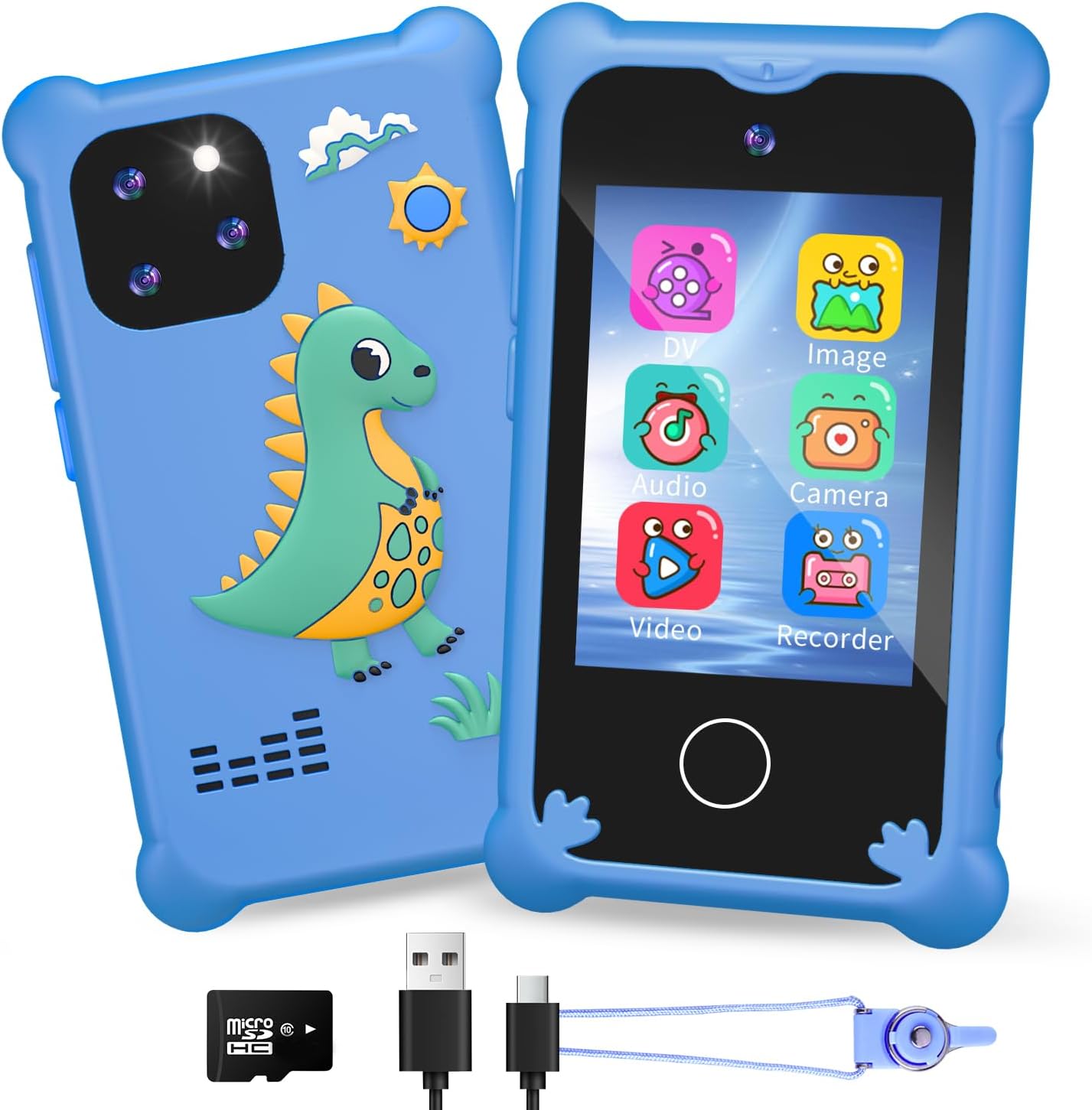 Kids Smart Phone, 2.8‘’ Touchscreen Kids Phone with Educational Learning & MP3, Dinosaurier Toy Phone Birthday Gifts for 3-12 Years Old Boys - Blue