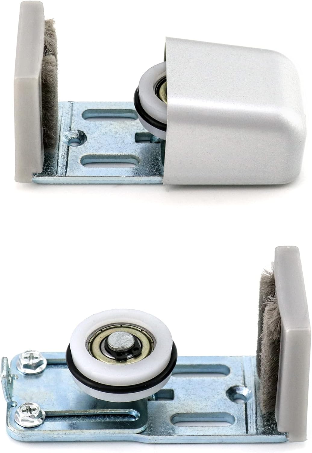 QWORK® Door Floor Guide, Adjustable Barn Door Roller Guides, Non-Scratch Wheels with Ball Bearing, for Frame Sliding Door, Silver, 2Pcs