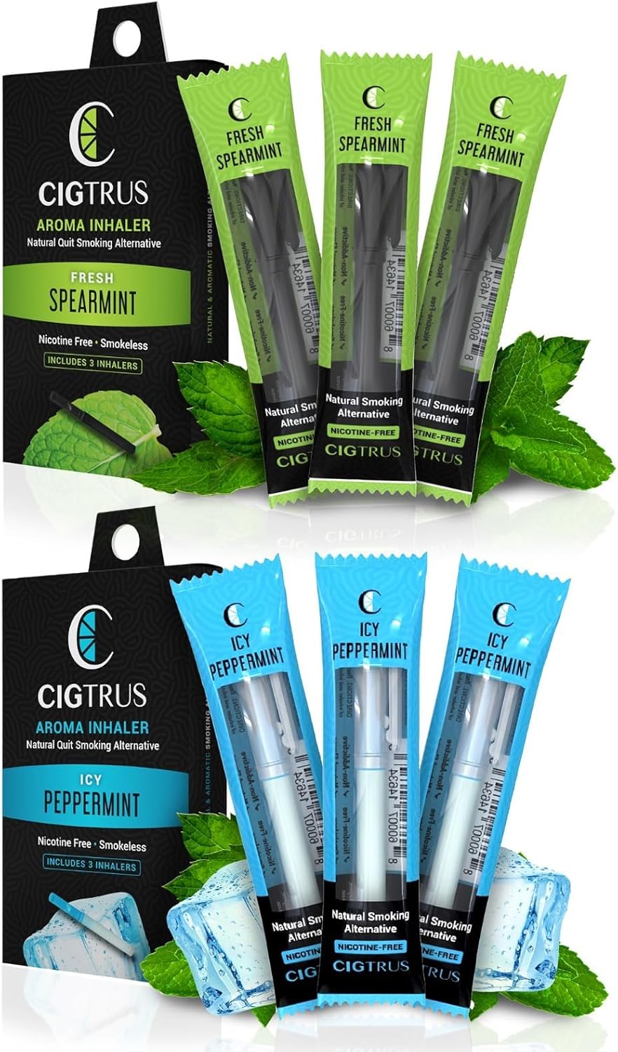Craving Relief Inhaler (6-Piece) - Natural Quit Smoking Substitute, Nicotine & Tobacco-Free, Cigtrus' Non-Electric Solution (Spearmint & Peppermint)