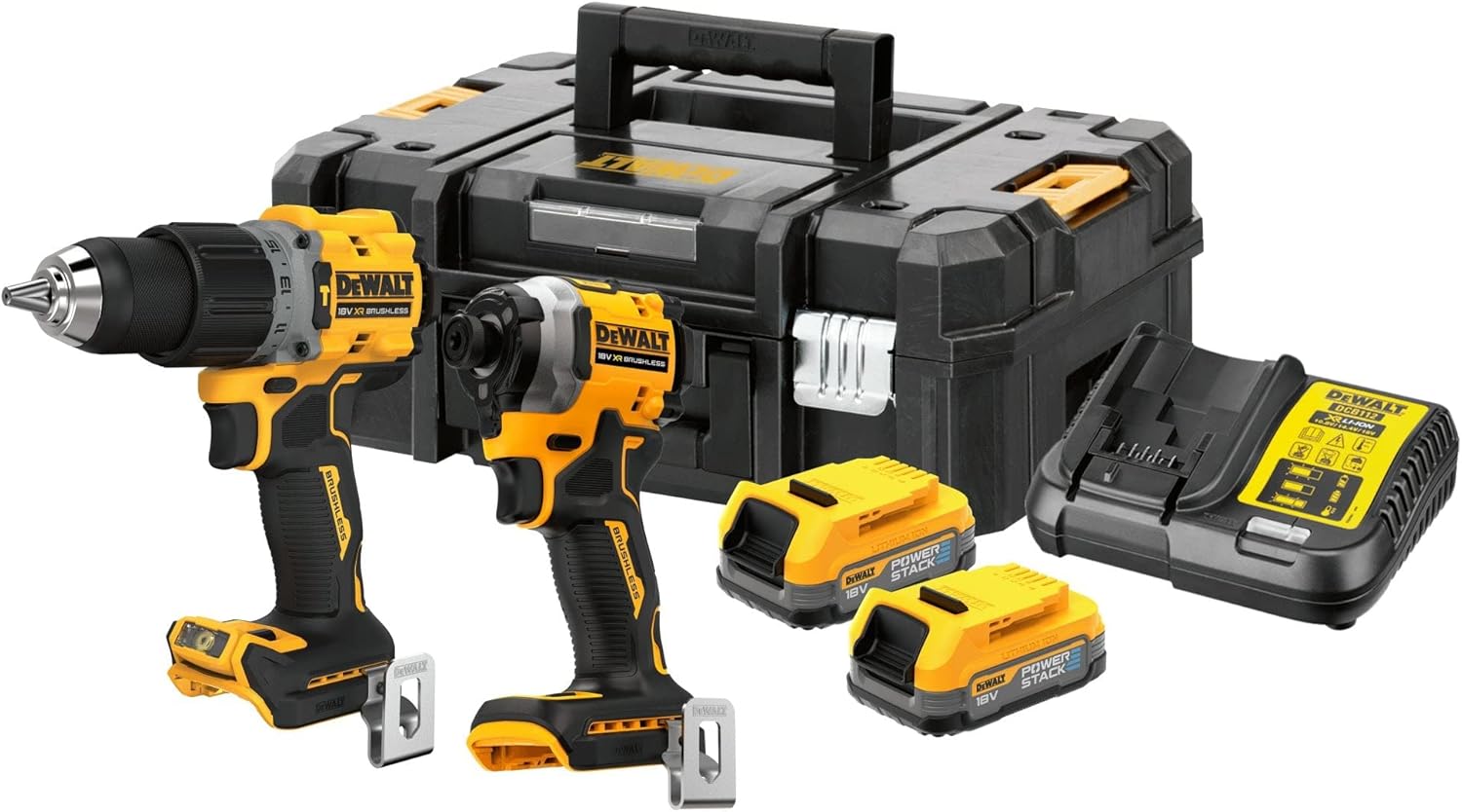 DEWALT DCK2050E2T-GB 18V XR BL G3 Compact Twin Kit (DCD805 + DCF850), 2X POWERSTACK Batterys & Charger