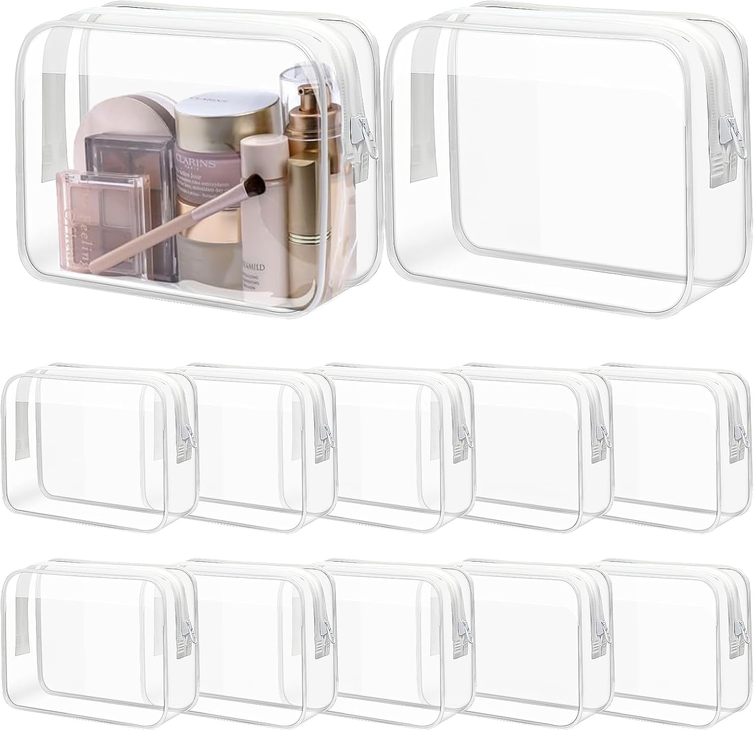 12 Pcs Clear Toiletry Bags Bulk for Travel, Plastic Waterproof Makeup Bags with Zipper, TSA Approved Cosmetics Bag, Transparent Toiletry Carry Pouch for Bathroom and Organizing, Women Men