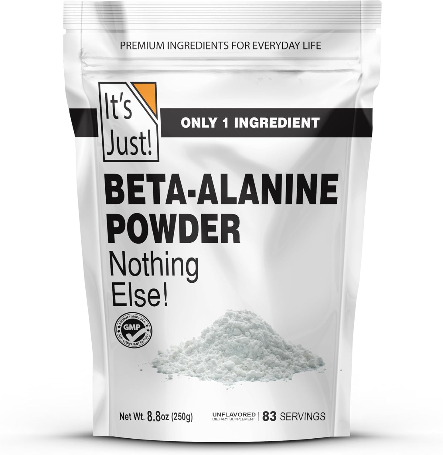 It's Just! - Beta-Alanine Powder, Pre-Workout Supplement, 250g Bulk, Unflavored, 3000mg Per Serving (250g / 83 Servings)